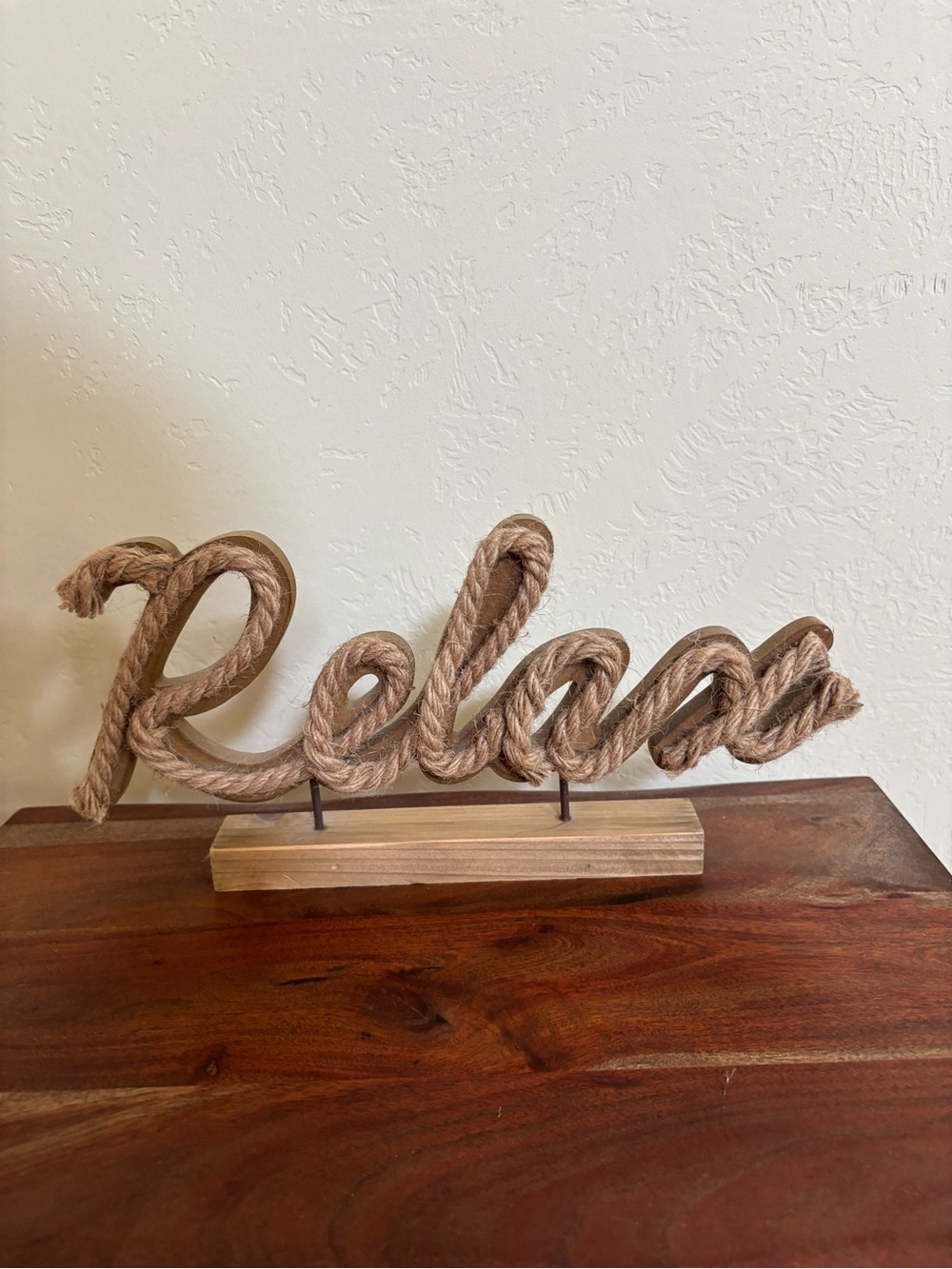 Rope 'Relax' Script Tabletop Sign -farmhouse, home, decor, beach, coastal